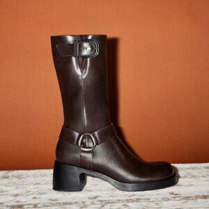 Charles & Keith - Kirke Buckled Mid-Calf Biker Boots - Dark Brown